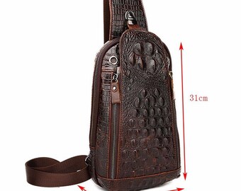 Men Genuine Real Leather Large Capacity Sling Chest Back Pack Top ...