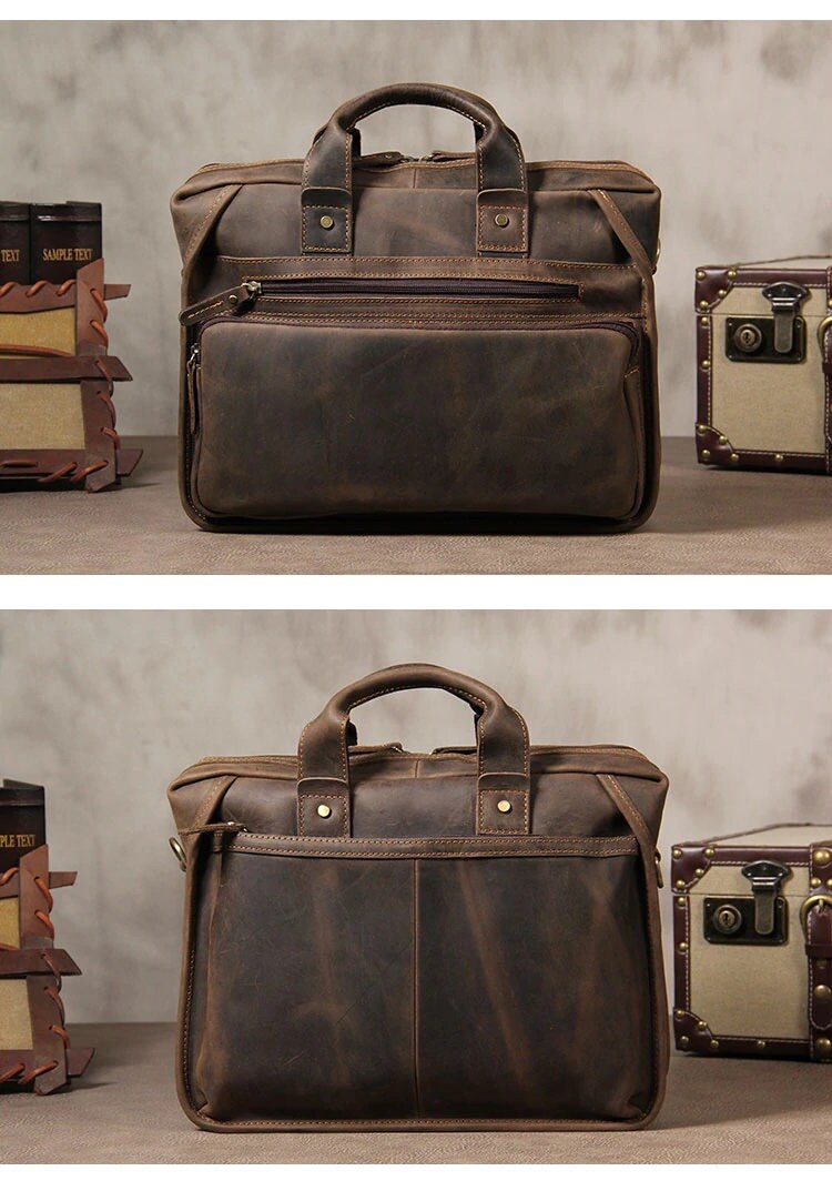 Retro Genuine Leather Men Laptop Bag Wax Leather Briefcase Men - Etsy