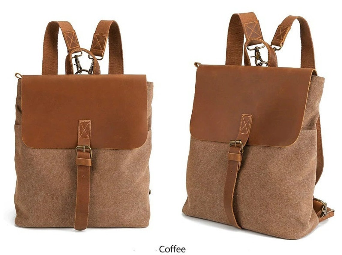 Lady Female Small Canvas Backpack Women New Crazy Horse Etsy