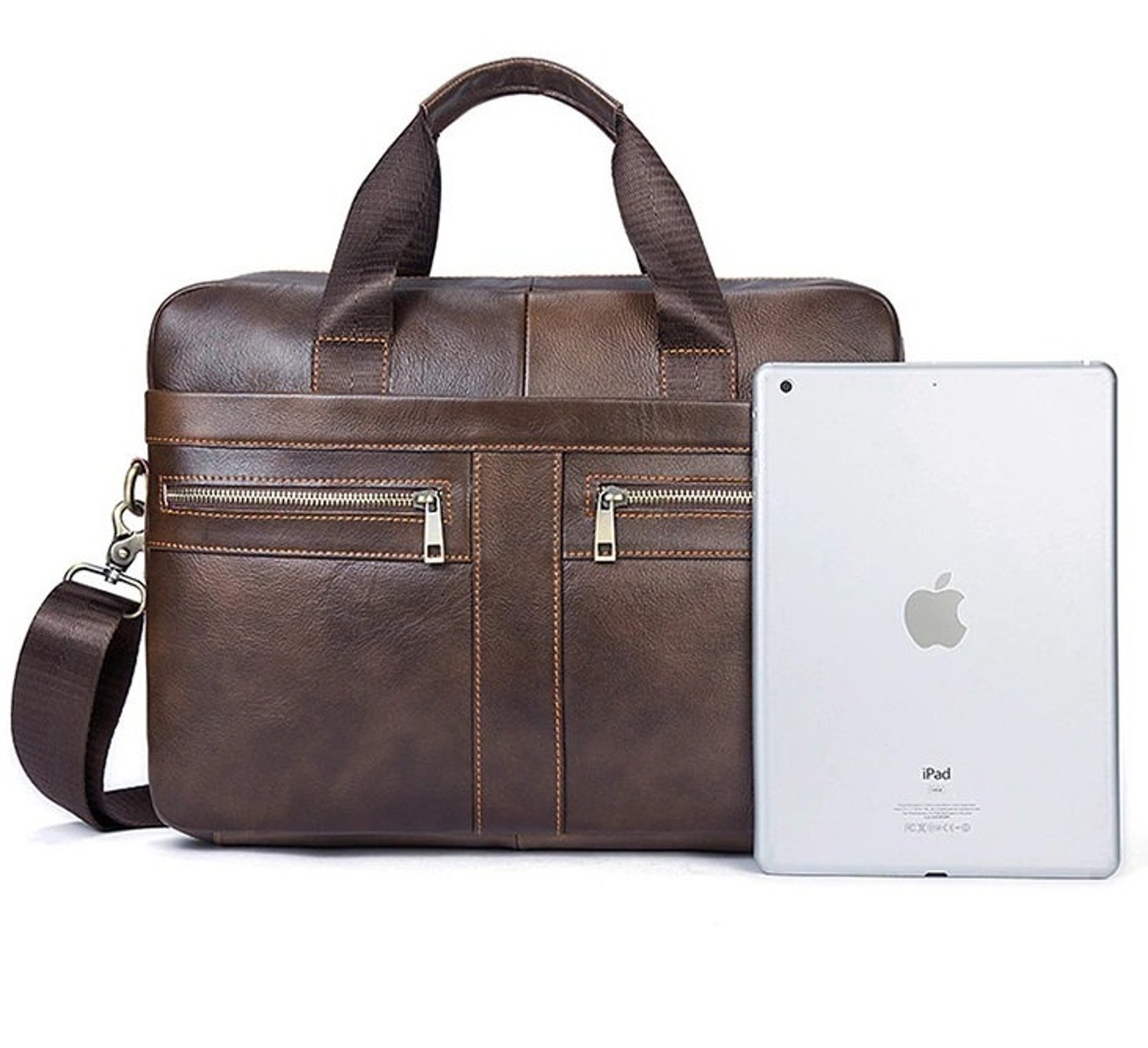 Retro Genuine Leather Men Netbook Bag Brown Black Briefcase Etsy