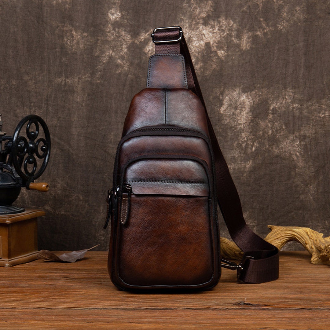 Vintage Mens Waist Bag Single Genuine Leather Shoulder Chest Bag Sling ...