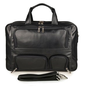 Retro Genuine Leather Men Laptop Bag Black Leather Briefcase Men Women ...