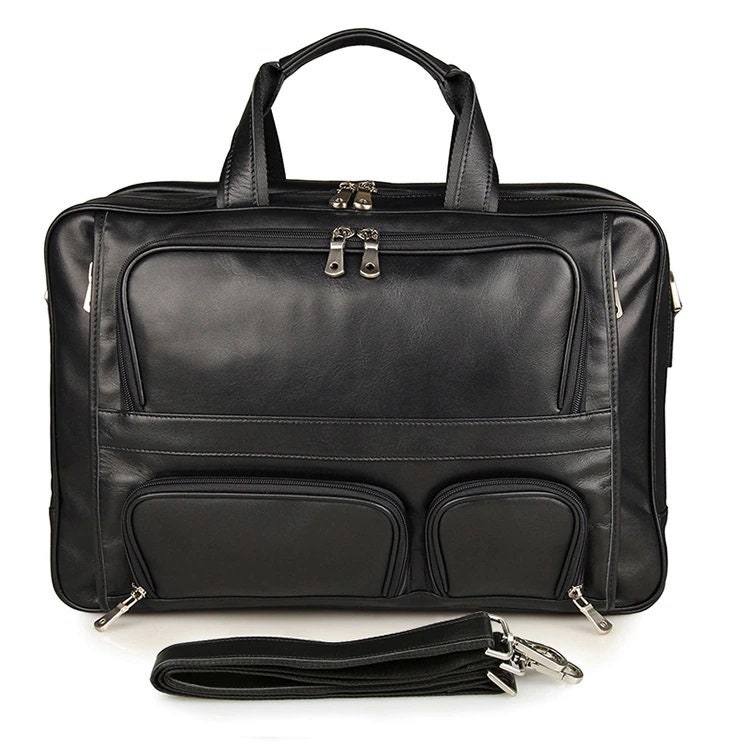 Retro Genuine Leather Men Laptop Bag Black Leather Briefcase - Etsy