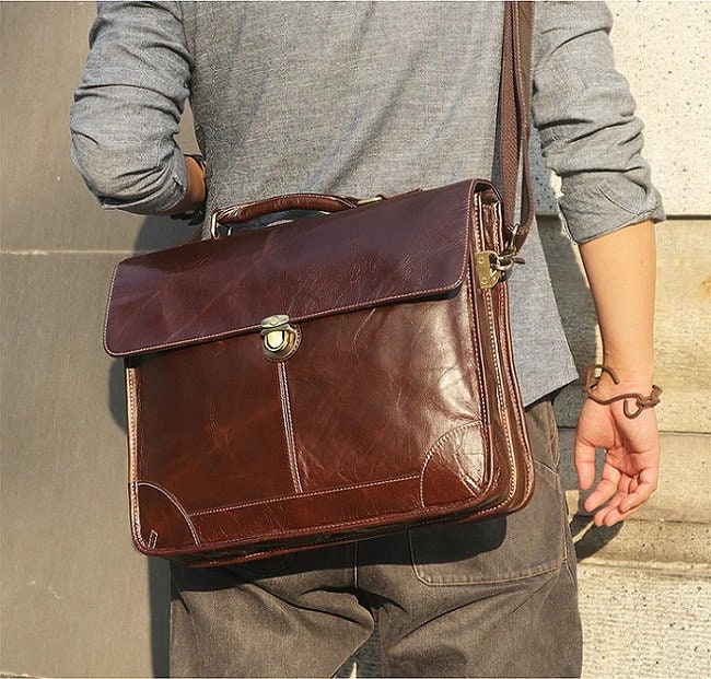 Retro Genuine Leather Men Laptop Bag Wax Leather Briefcase Men - Etsy