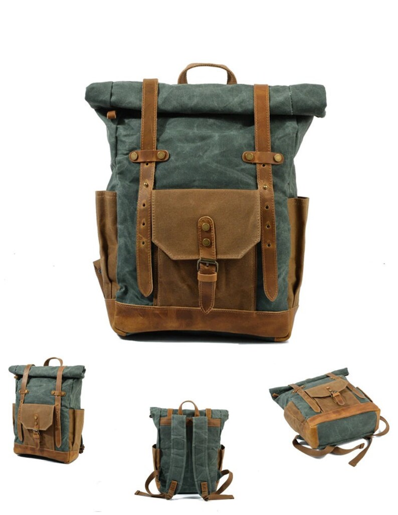 Vintage Canvas Leather Backpack Rucksack for Men Laptop Bag PC | Etsy