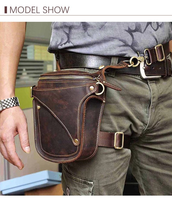 Oil Wax Real Leather Men Design Classic Shoulder Leather Fanny - Etsy