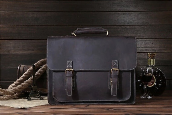 Vintage Men Male Briefcase Genuine Leather Shoulder Crossbody Bag