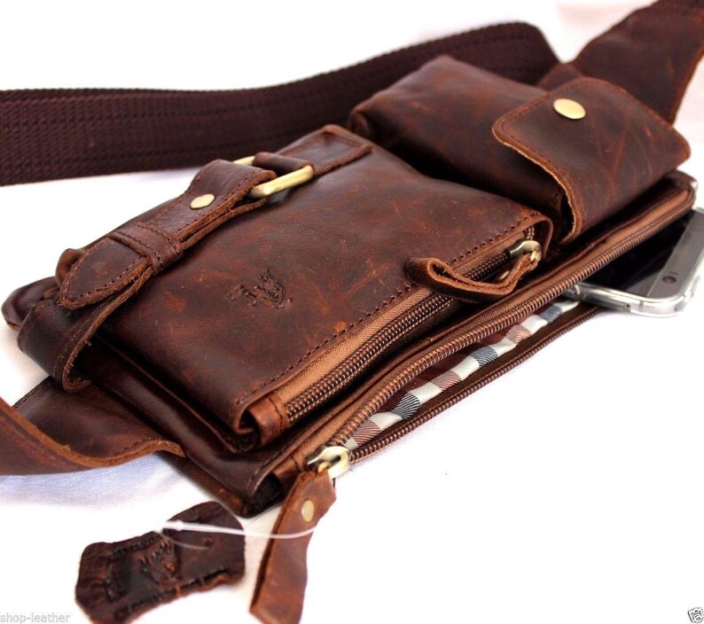 Genuine Natural Leather Belt Shoulder Wallet Bag Man Waist - Etsy