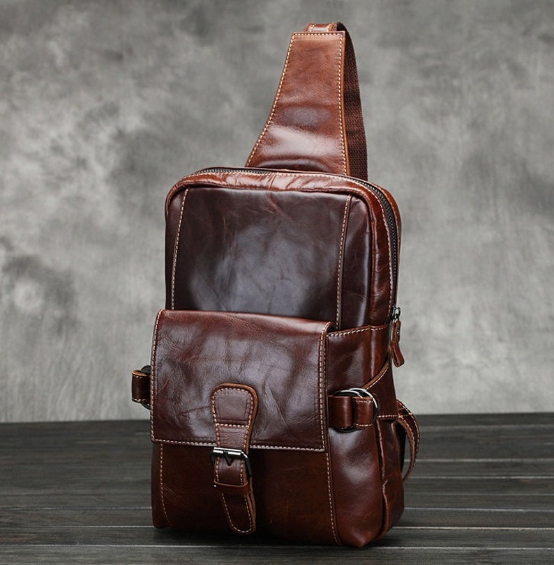 Men Genuine Real Leather Large Capacity Sling Chest Back Pack - Etsy