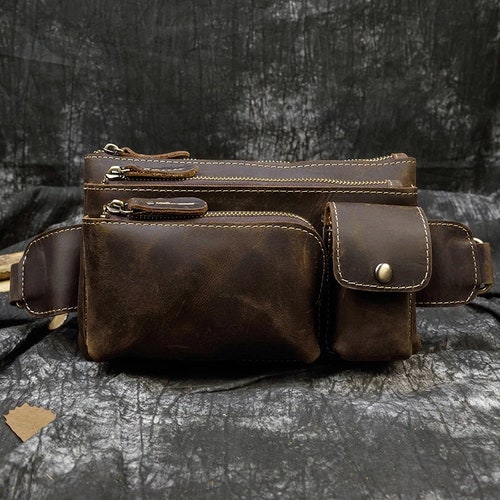 Genuine Natural Leather Belt Shoulder Wallet Bag Man Waist - Etsy