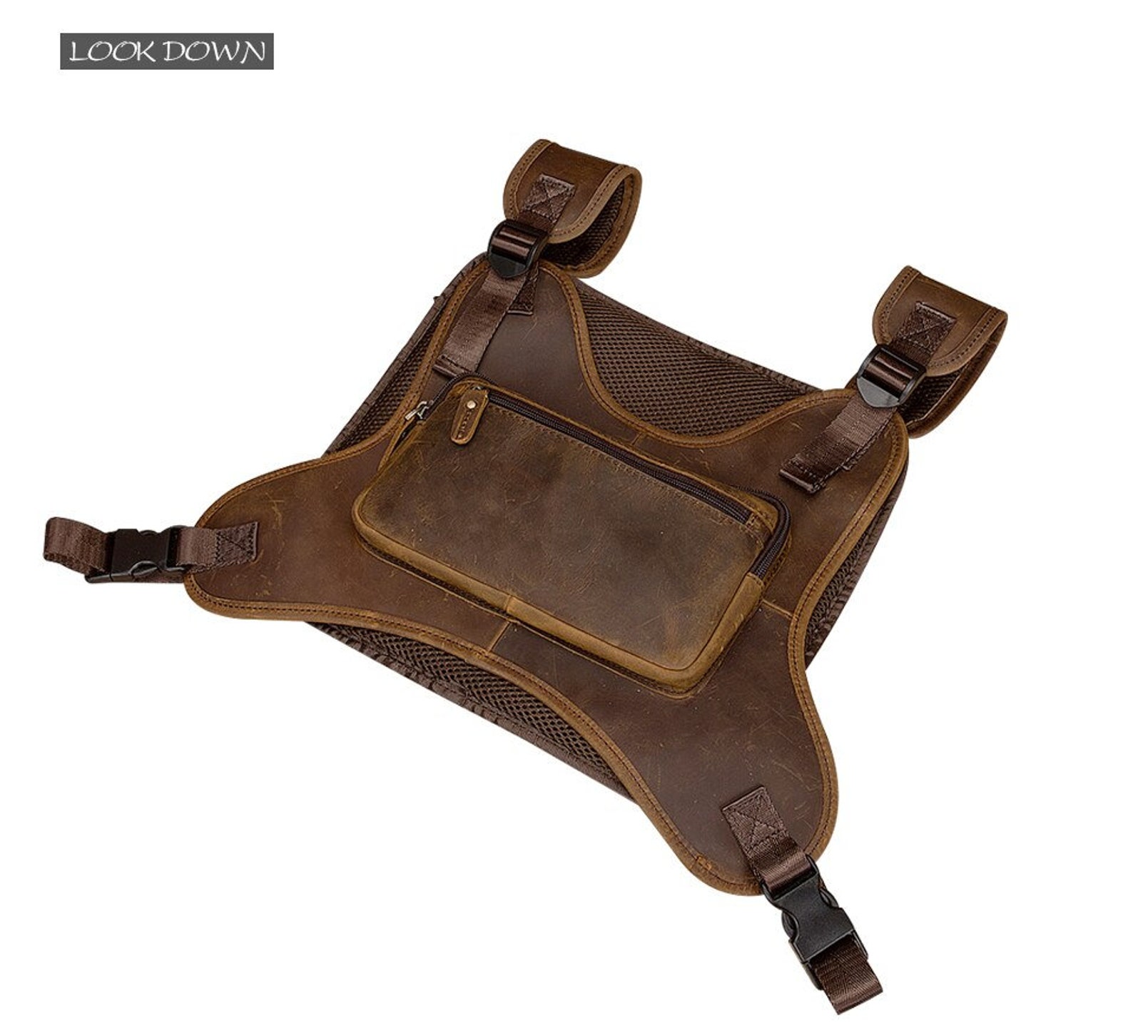 Crazy Horse Genuine Leather Retro Rectangle Streetwear Etsy