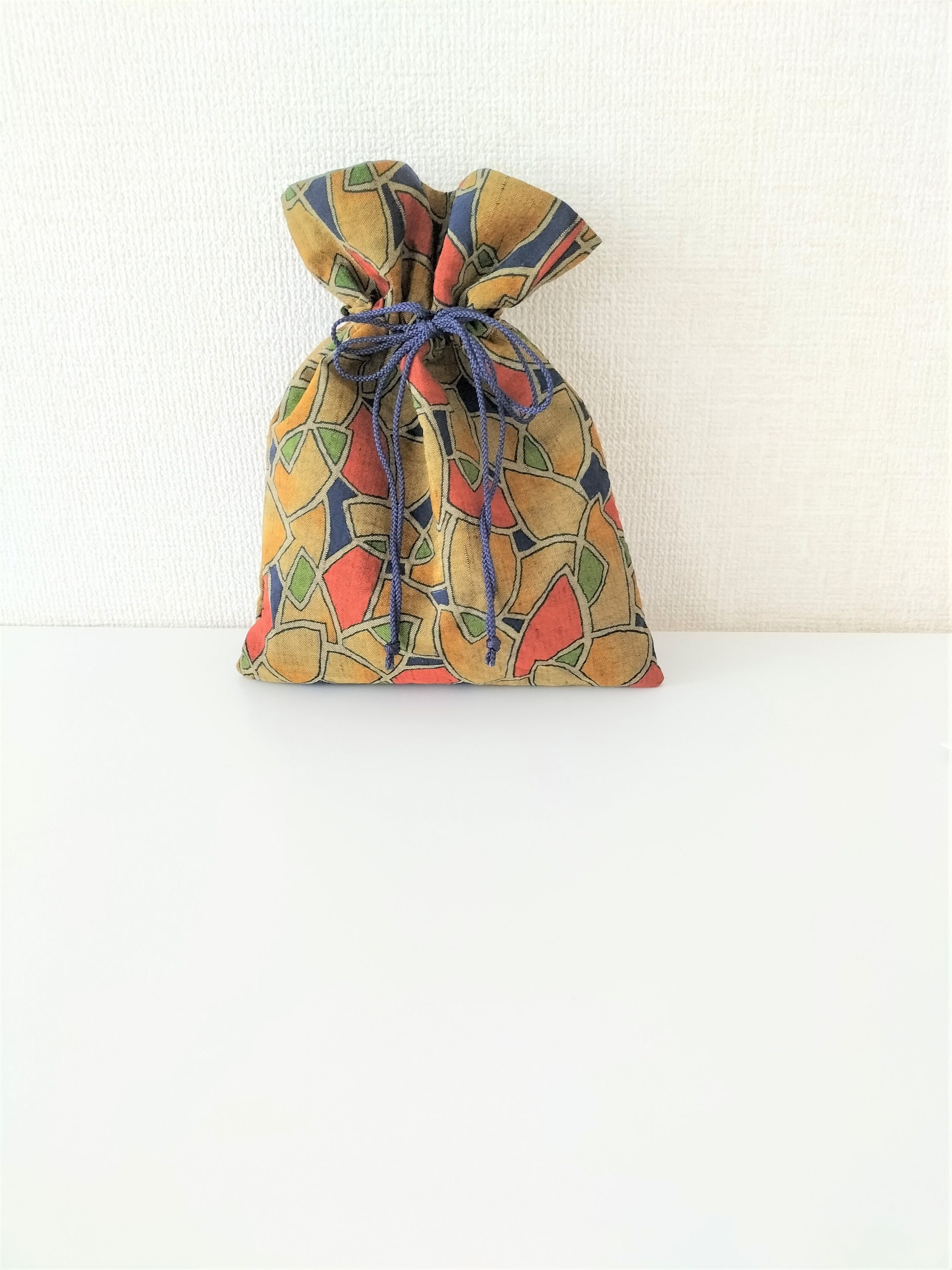 Kinchaku Bag, Drawstring Bag, Hand Bag, Kimono Bag, Vintage Kimono Remake, Japanese Bag, Gift for Friends