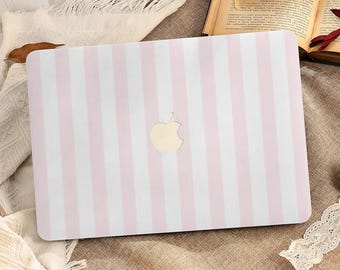 Rosa-weiß Vertikale Streifen MacBook Hardcase für MacBook Air 13/15 Zoll 2025, MacBook Pro 13 14 15 16 Zoll, M1 M2 M3 M4 M5 Laptop Hülle