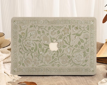 Hårt MacBook-skal med vintage-tygstruktur och grönt mönster för MacBook Air 13/15 tum 2025, MacBook Pro 13 14 15 16 tum, M1 M2 M3 M4 M5 laptopfodral