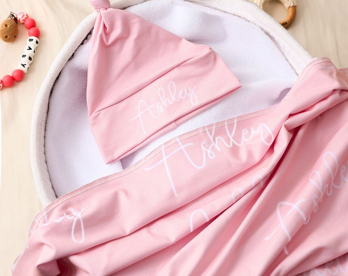 Baby Name Swaddle, Newborn Name Swaddle, Personalized Baby Name Swaddle, Hospital Blanket, Baby Shower Gift, Custom Baby Gift, Pink Swaddle