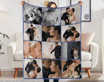 Custom Photos Blanket Collage, Memorial Blanket With Pictures/ Name, Christmas Gift, Family Blanket, Best Friend Gift, Anniversary Gift