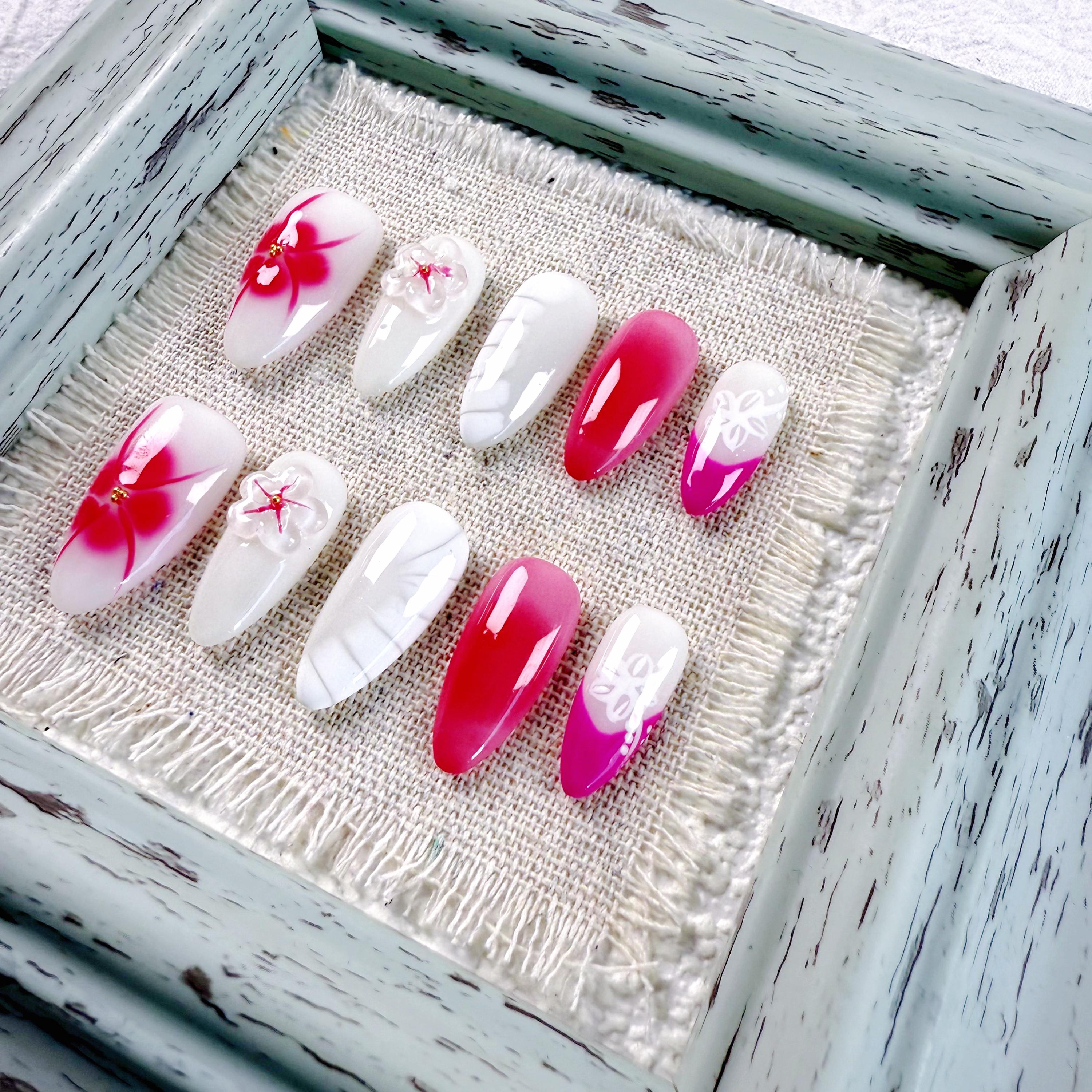 Red Bridal Nails with 3D Floral Magic 2025