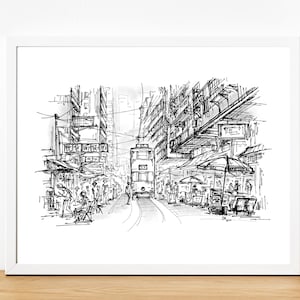 Hong Kong Cityscape Sketch Print *Instant Digital Download*