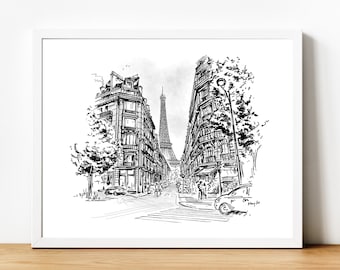 Paris (Eiffel Tower) Cityscape Sketch Print *Instant Digital Download*