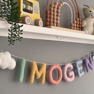 Name Garland with clouds, nursery garland, baby gift, name garland, felt name banner, name bunting, kids room decor, nursery decor