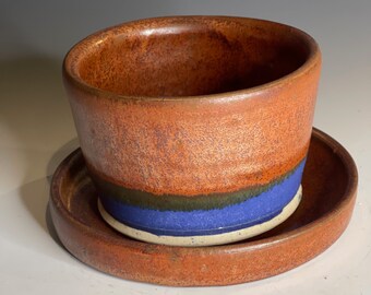 Hand Crafted Copper and Blue Glazed Stoneware Succulent Planter