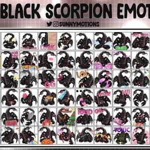 Cute Black Scorpions Twitch Emotes, Discord Streamer, Kawai Predatory Arachnids Emoji Subscriber Loyalty Sub Bit Badge Zodiac Channel Point
