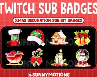 Decoración navideña Insignias de subbits de lealtad de Twitch / Vacaciones de Navidad / Año nuevo Emoji Kawai: bola de cristal, casa de dulces, sombrero y calcetín de Noel, campana