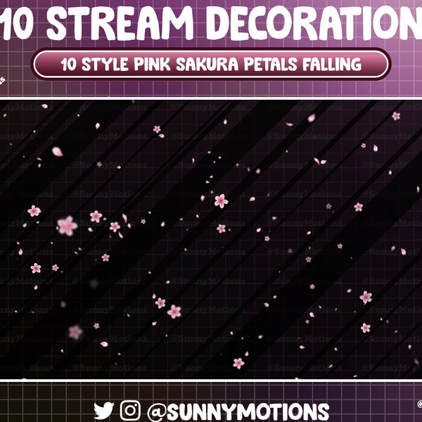 10 Pastel Pink Cherry Blossom Petal Falling Animated Stream Decoration, Spring Sakura Twitch Overlay, Japanese Flower Leaves, Vtuber Add-on