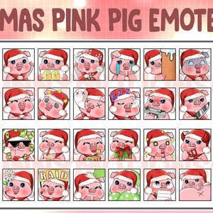 32 lindos gestos de discordia de Twitch de cerdito de Navidad Kawaii / Emoji de animales de Navidad Kawai / Insignias de sub bits de lealtad del suscriptor / Paquete de cerdo rosa navideño