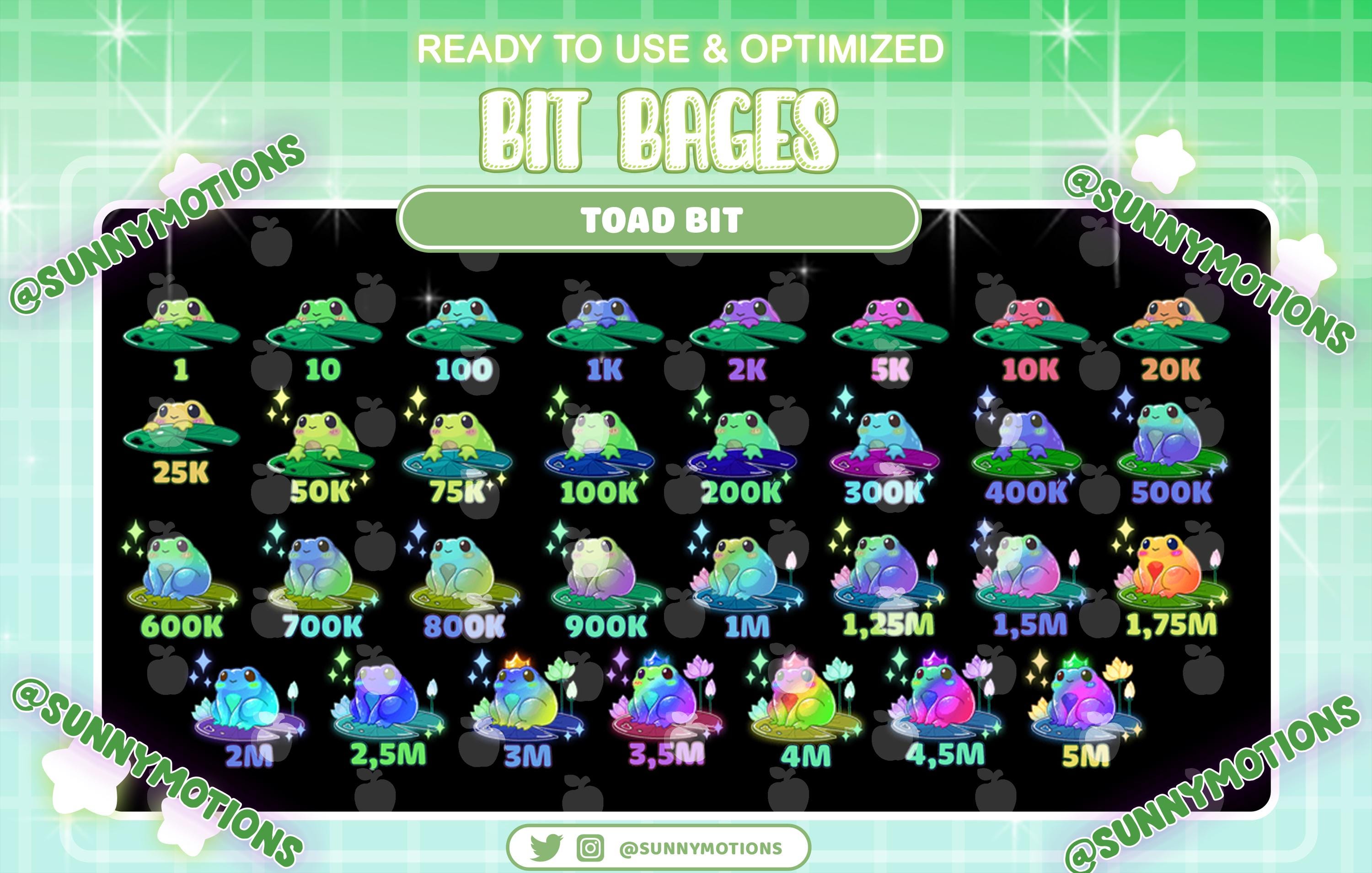 31 Colorful Neon Toad Number Complete Twitch Tier Bit Badges Set ...
