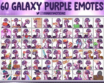 60x lindo paquete de gestos de Twitch de serpiente púrpura rosa galaxia, paquete de emojis de chat de animales de serpiente Kawai, insignias de suscriptor para discordia, streamer, OBS