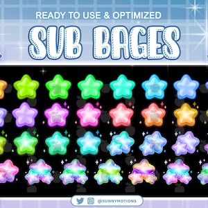 31 Colorful Neon Sparkle Star Twitch Tier Sub Badges, Celestial Magic Crystal Star, Diamond Metal Stars Bit Streamer Discord Roles Youtuber