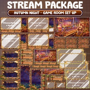 ANIMIERTES Stream Paket: Lo-fi Gemütliches Herbst Spielzimmer Einrichtung Twitch Overlay, Ahornblatt, Herbst Kürbis, Eichhörnchen, Kastanie, Kaffee, Pilz