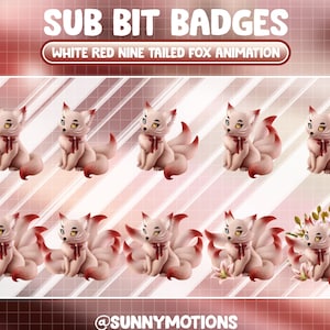 White Red Nine Tailed Fox Twitch Loyalty Sub Bit Badges / Kawai Animal Emoji / Cool Subscriber / Streamer Emote / Lily Flower Twitch Overlay