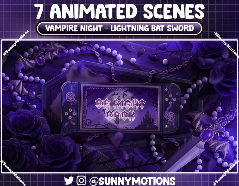 ANIMATED Stream Package Lofi Aesthetic Purple Vampire Sword Halloween
