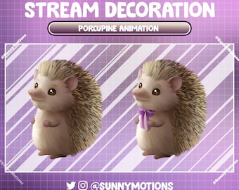 2x Animated Stream Decoration: Lo-fi Aesthetic Porcupines Animation, Rodents, Spiny Mammal, Cute Hedgehog, Urchine Pet Twitch Overlay Add-on