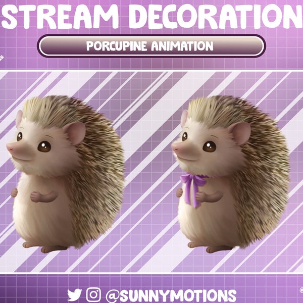 2x Animated Stream Decoration: Lo-fi Aesthetic Porcupines Animation, Rodents, Spiny Mammal, Cute Hedgehog, Urchine Pet Twitch Overlay Add-on