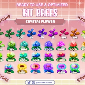 31 Colorful Neon Blooming Flower Number Twitch Bit Badges, Rainbow Crystal Plant Tree, Flair Sub Badges, Kawaii Donation Badge For Streamer