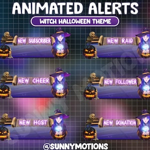 12 Animated Alerts Halloween Twitch Stream Overlay / Witch Aesthetic / Cozy Witch House / Gothic Hallow Pumpkin Ghost Eve Spooky Dark Night