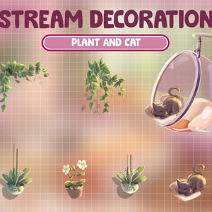 Animated Stream Decoration Flower, Cat / Cute Plant Cozy Theme / Cottagecore / Kawaii Twitch Overlay / Lover Bedroom / Retro Lofi Aesthetic