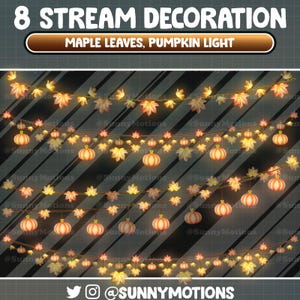 8 Animated Stream Decoration: Aesthetic Autumn String Light Twitch Overlay, Maple Leaf Twinkle Light, Fall Plant, Cute Pumpkin Vtuber-Asset