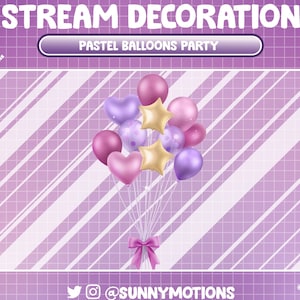 1 geanimeerde stroomdecoratie: kawaii-ballonnen plakken Happy Birthday Party, Roze-paars feest, Jubileum vieren, Heart Star Twitch Add-on