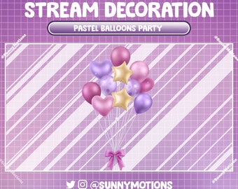 1 Animated Stream Decoration: Paste Kawaii Balloons Happy Birthday Party, Pink Purple Party, Celebrate Anniversary, Heart Star Twitch Add on