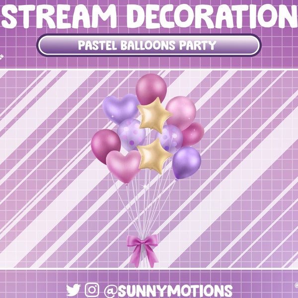 1 animierte Stream-Dekoration: Fügen Sie Kawaii-Luftballons ein, Happy Birthday Party, Pink Purple Party, Celebration Anniversary, Heart Star Twitch Add-on