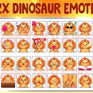 32 Cute Kawaii Dinosaur Twitch Discord Emotes /  Kawai Animal Emoji / Subscriber / Loyalty Sub Bit Badges / Channel Points / Orange Bundle