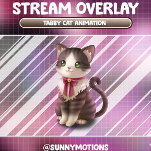 Animated Stream Decoration Animal Soft Plushy Toy: Lo-fi Aesthetic Pink Brown Tabby Cat / Calico Kitten / Kawaii Kitty Add-on Twitch Overlay