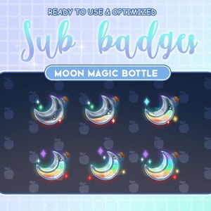 Light Rainbow Moon Magic Moon Bottle / Twitch Sub / Bit Badges / Kawaii / Cute Sub Badges / Badges For Streamer / Magical Colorful Moon Star