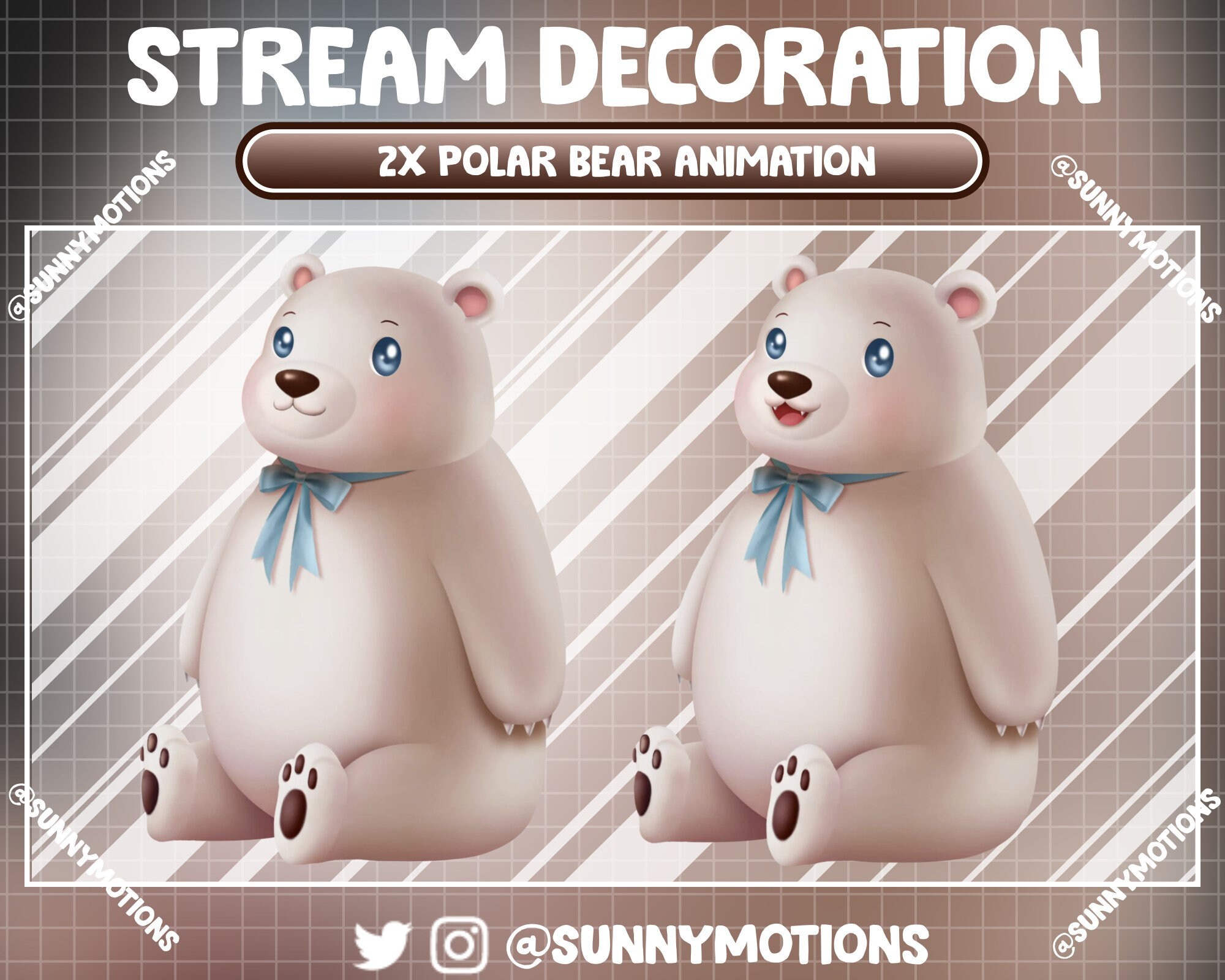 2 Animated Stream Decoration: Cute Giant Polar Bear Animation, White Snowy Bear Add-on, Winter Animal Twitch Overlay, Icy Bear Alerts, Scene