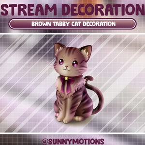 Animated Stream Decoration Animal Soft Plushy Toy / Lofi Aesthetic Purple Brown Tabby Cat / Kawaii Calico Cat Twitch Overlay / Kitty Add-on
