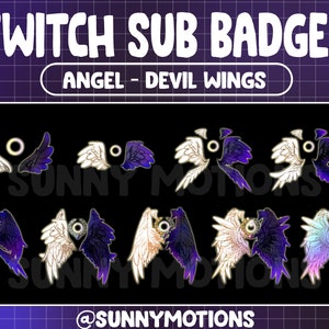 Cool White Angel - Purple Devil Wings Twitch Sub Bit Badges / Fairy Streamer Emotes / Ghost Dark Diamond Cheer Subscribers / Donation Badges